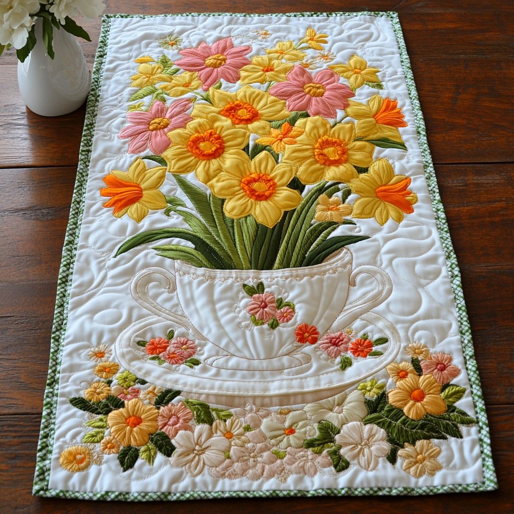 Daffodils in a White Pot Table Runner