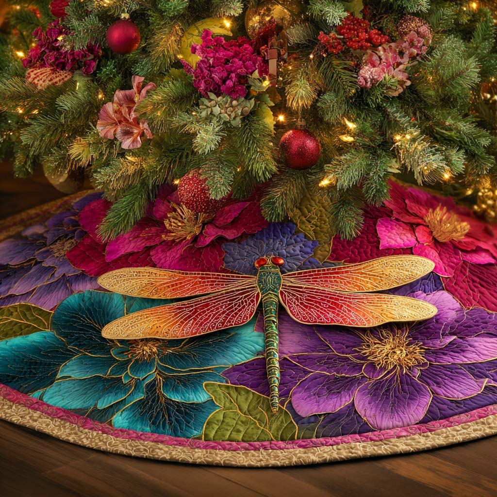 Petal Whispers Dragonfly Christmas Tree Skirt