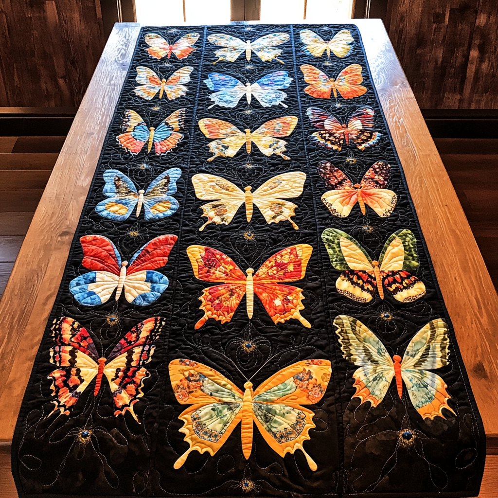 Butterfly Blocks on Black Table Runner