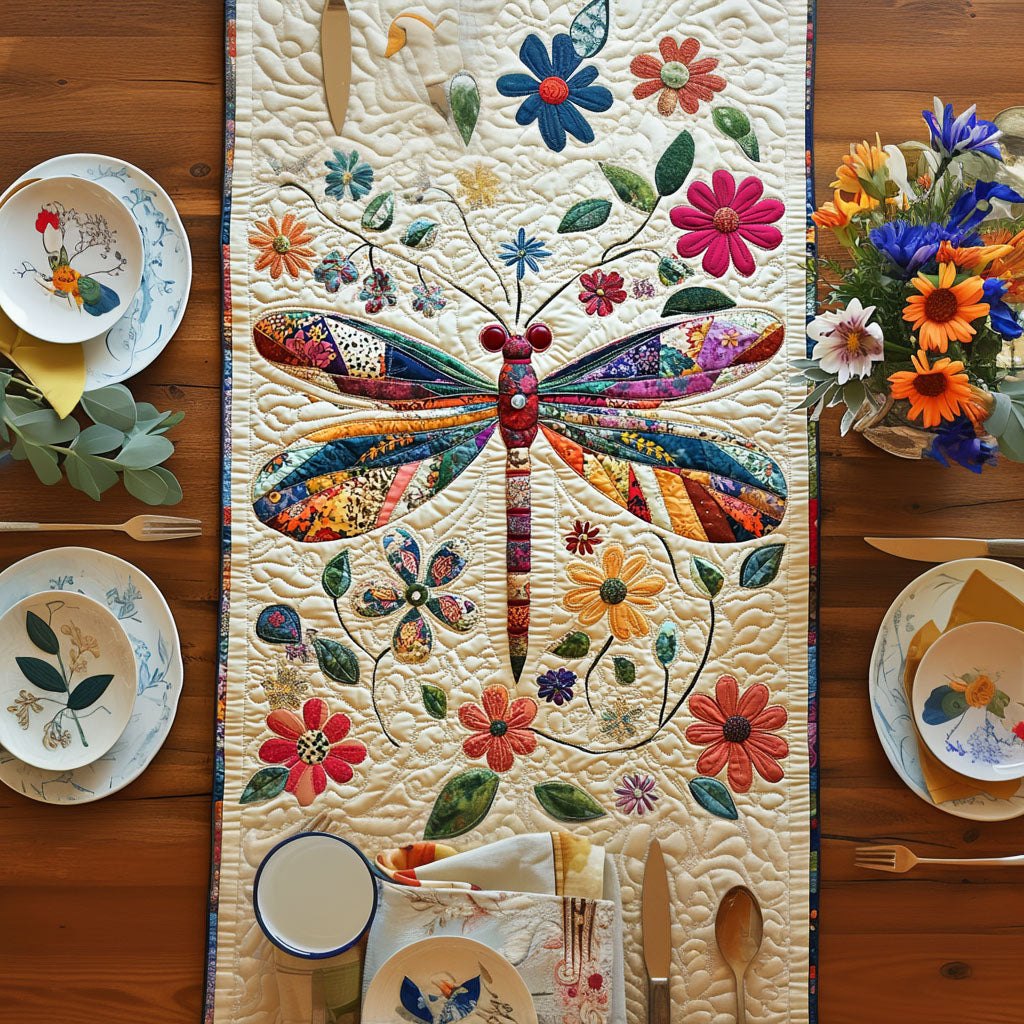Dragonflies on Cream Panel Table Runner