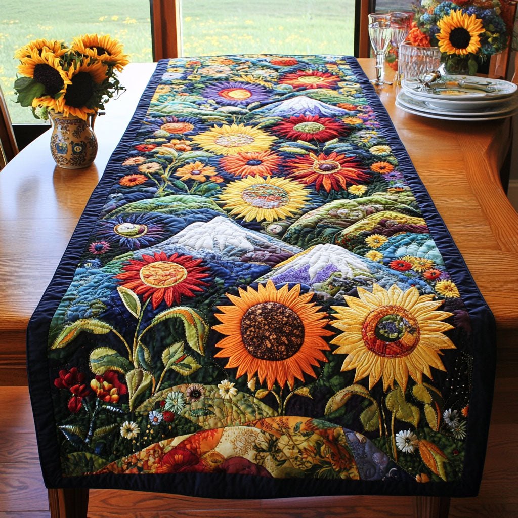 Sunflowers on Navy with Mountains Table Runner