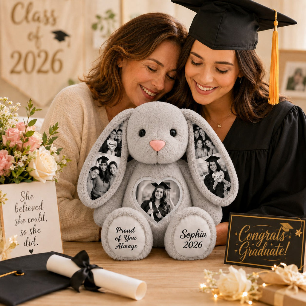 Graduation Bunny Custom Name Wall Clock — personalized with a custom name