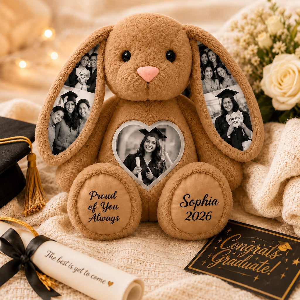 Graduation Bunny Custom Name Wall Clock — personalized with a custom name