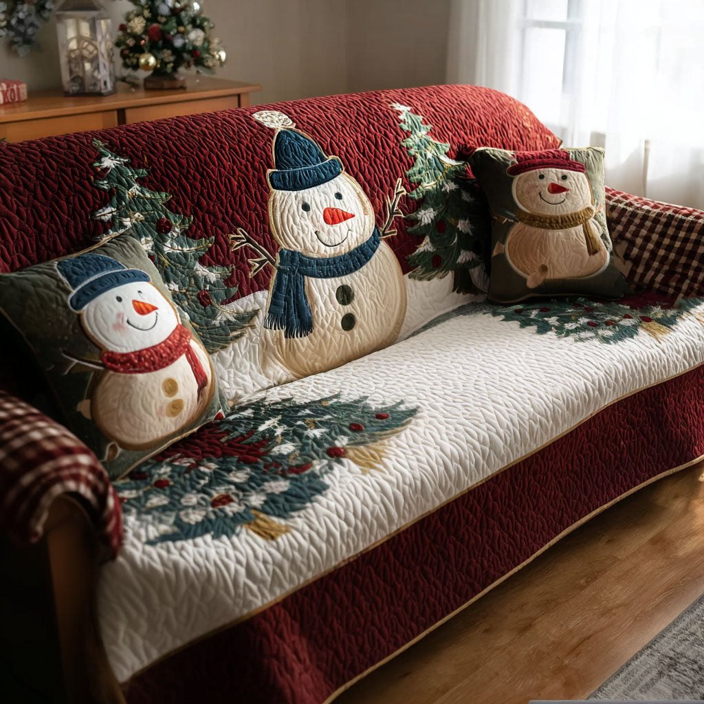 Pine Frost Snowmen Sofa Cover