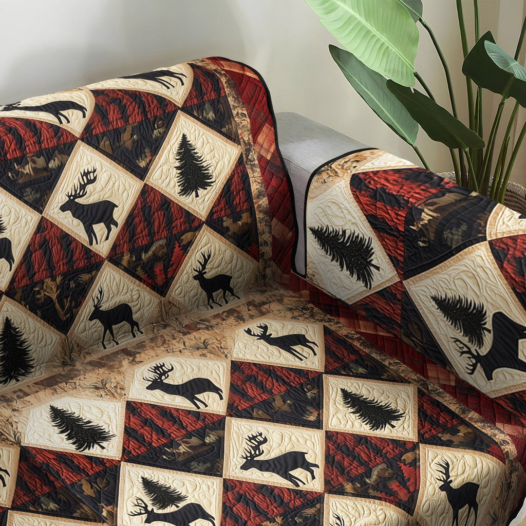 Moose and Pine Diamonds on Plaid Sofa Cover