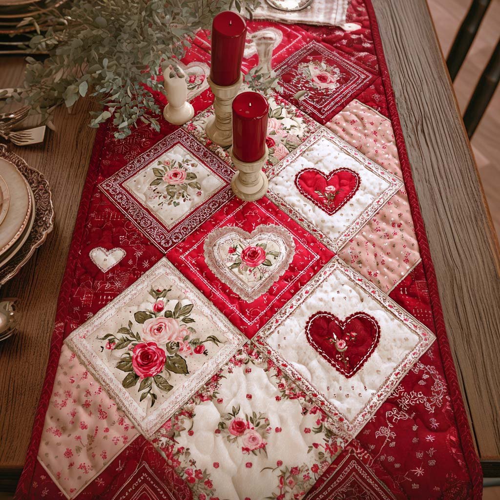 Pink Blossom Heart Place Table Runner