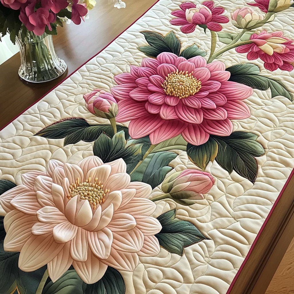 Pink Dahlia Bloom Table Runner