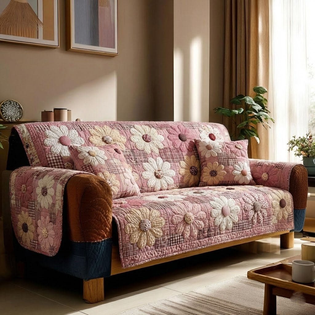 Pink Daisies Sofa Cover
