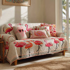 Pink Flamingos on Cream Quilt Sofa Cover