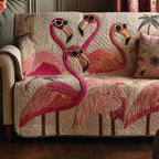 Large Flamingos on Pink Quilt Sofa Cover