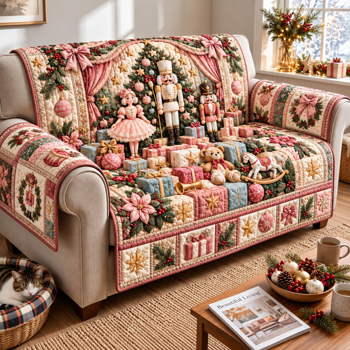 Pink Nutcracker Christmas Dream Sofa Cover
