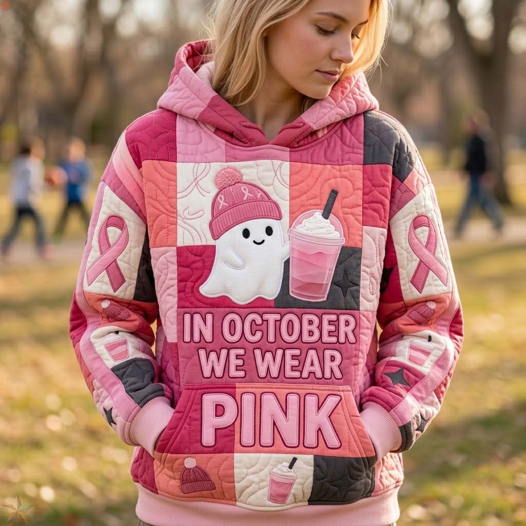Pink October Ghost hoodie, all-over print