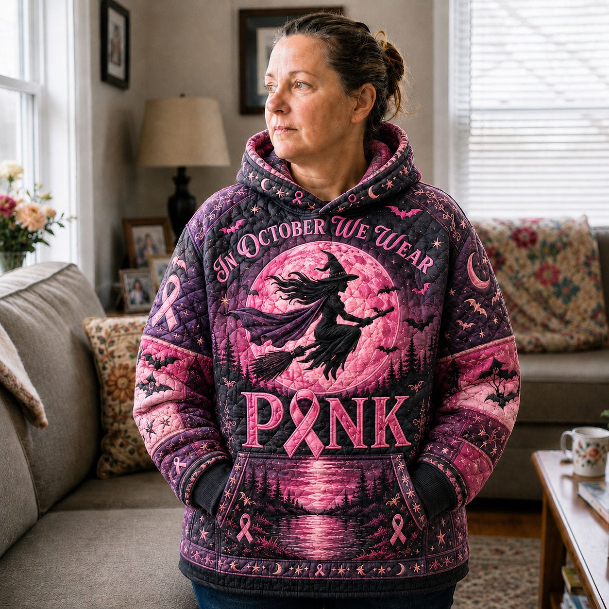 Pink October Warrior hoodie, all-over print
