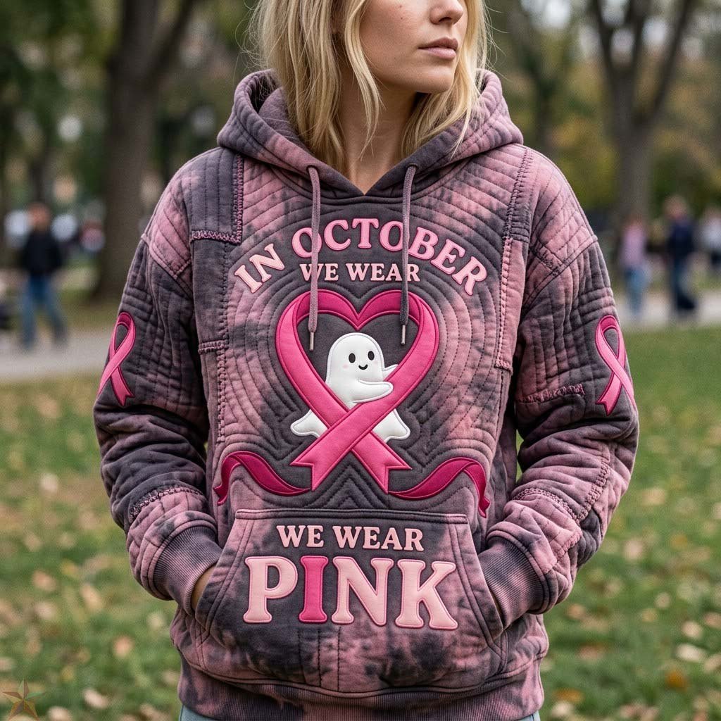 Pink Ribbon Heart Ghost hoodie, all-over print