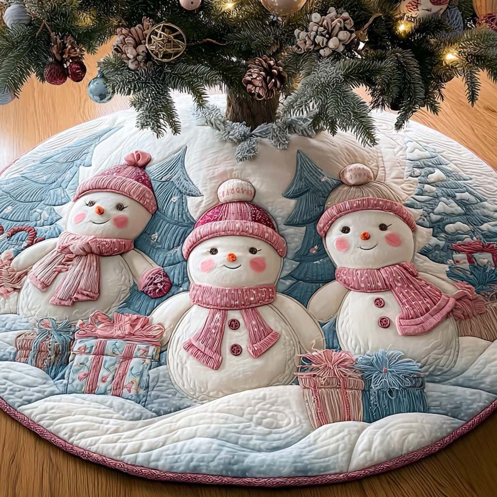 Pink Snow Trio Christmas Tree Skirt