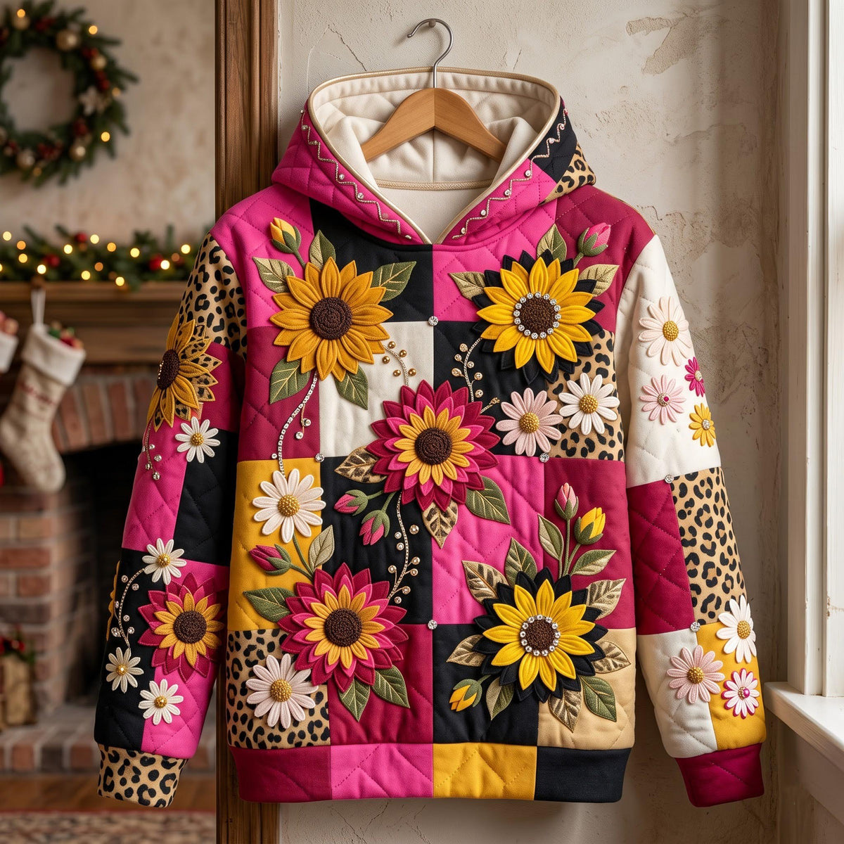 Pink Sunflower hoodie, all-over print