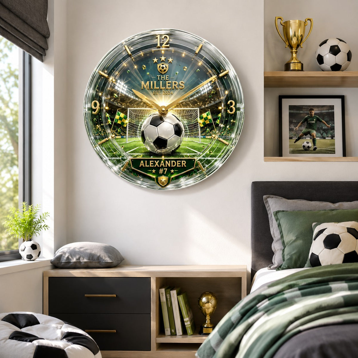 Personalized Soccer Wall Wall Clock with a custom name set into the design