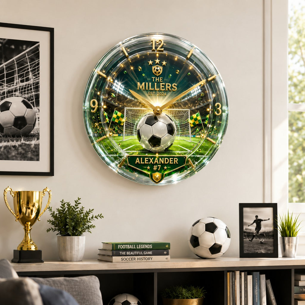 Personalized soccer wall Custom Name Wall Clock — personalized with a custom name