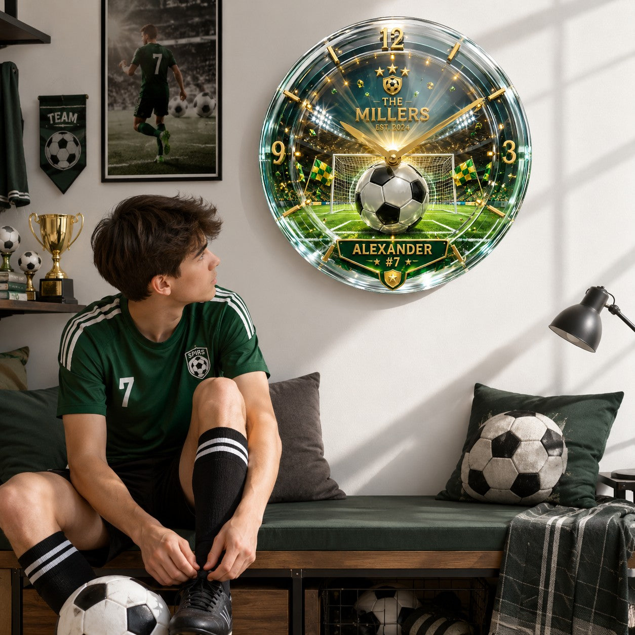 Personalized soccer wall Custom Name Wall Clock — personalized with a custom name
