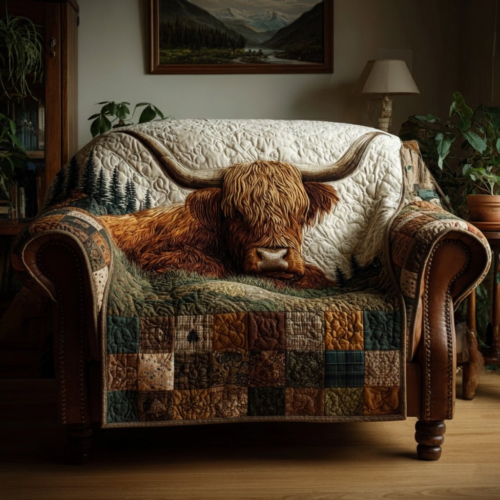Plaid Highland Cow Sofa Cover