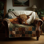 Plaid Highland Cow Sofa Cover