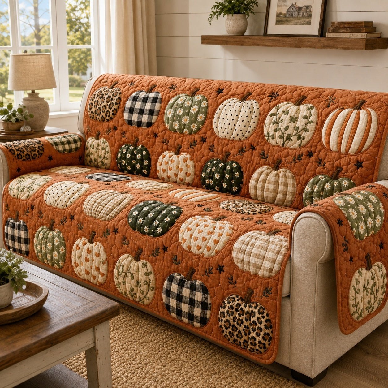 Plaid Pumpkins Sofa Cover