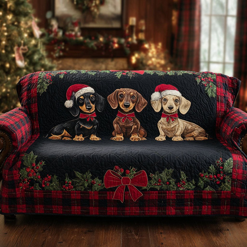 Plaid Ribbon Pups Sofa Cover