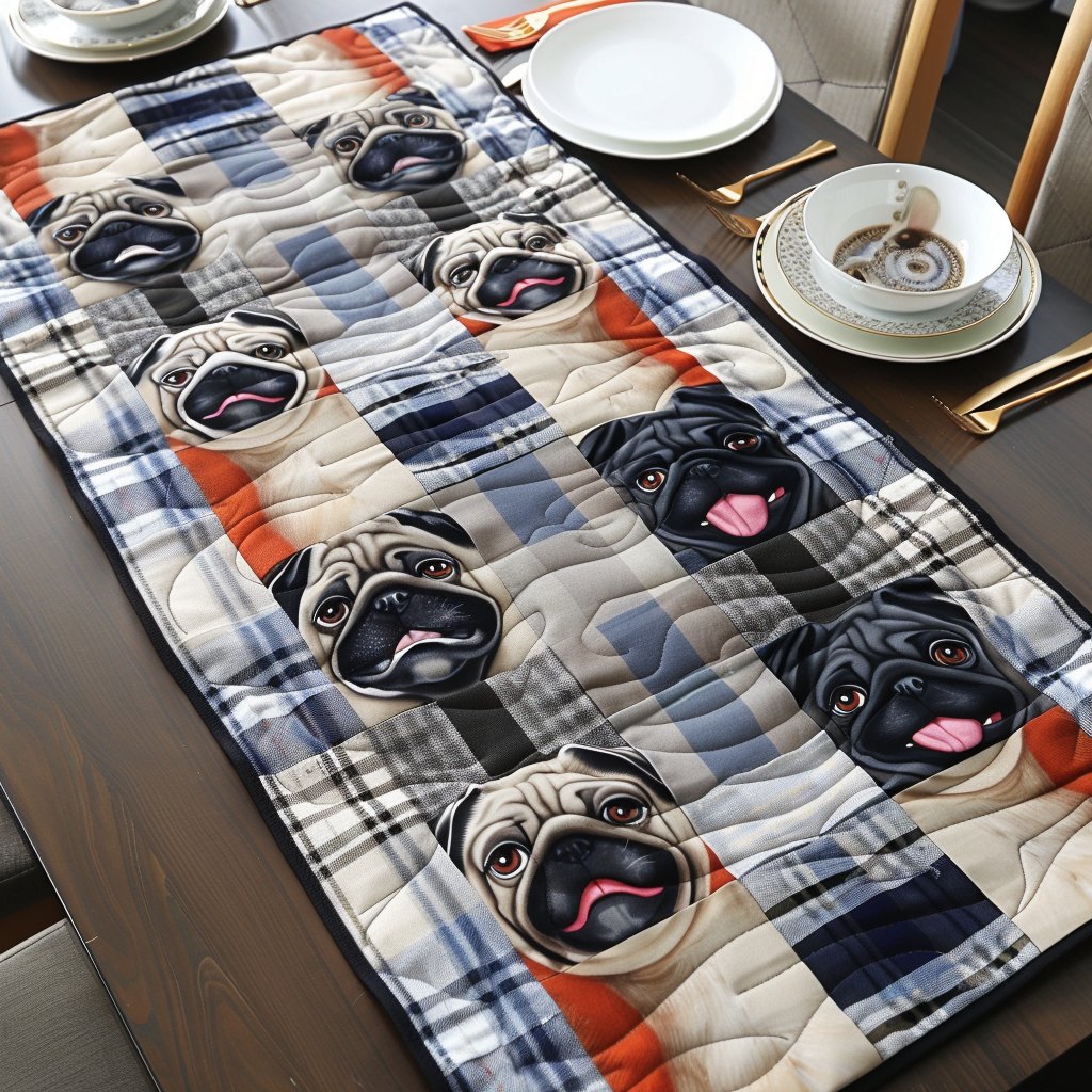 Plaid Pugs Table Runner