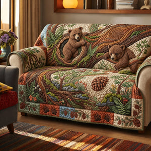 Playful Bear Cubs Sofa Cover - Made to Order
