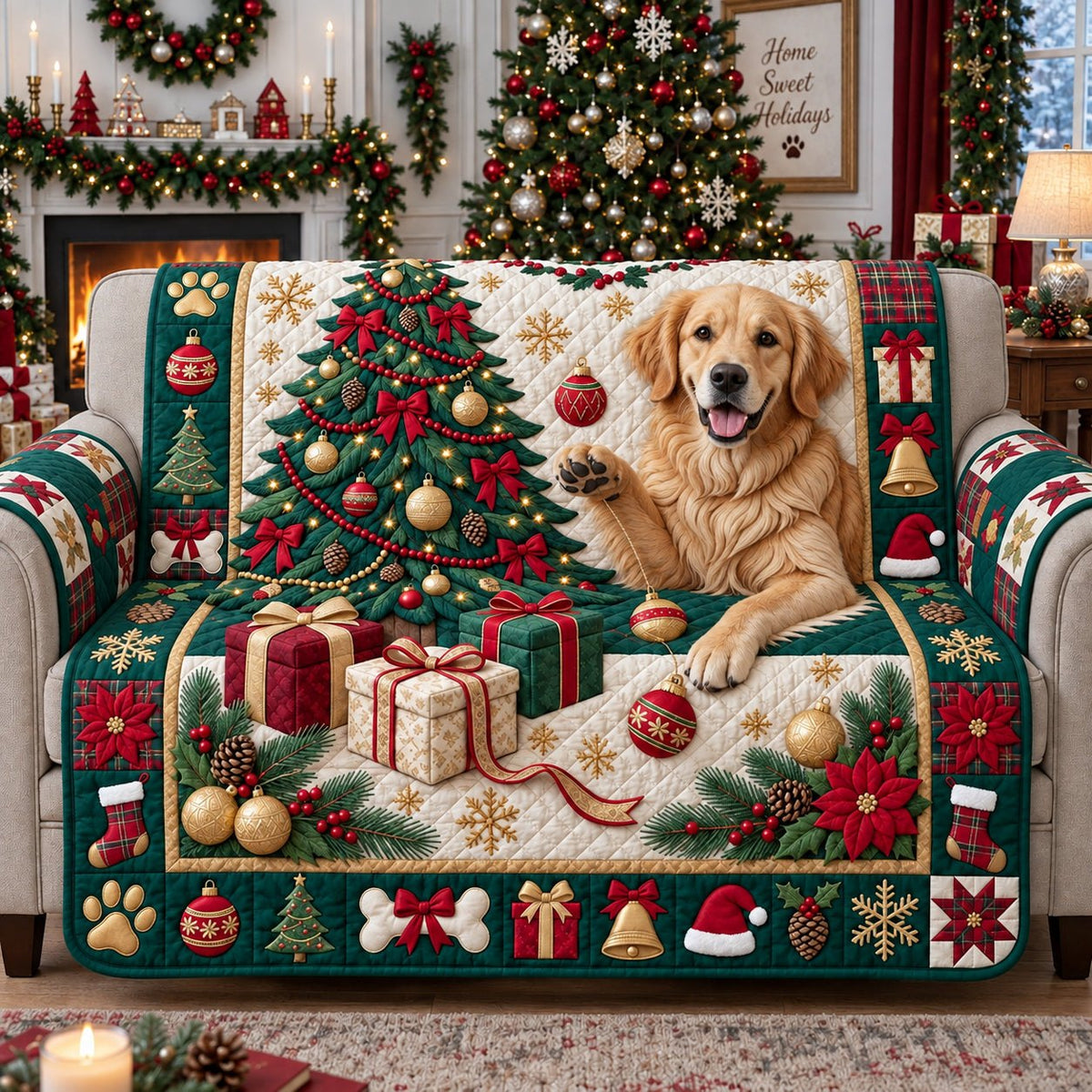 Playful Golden Retriever Sofa Cover