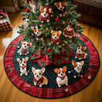 Playful Plaid Corgi Chritstmas Christmas Tree Skirt