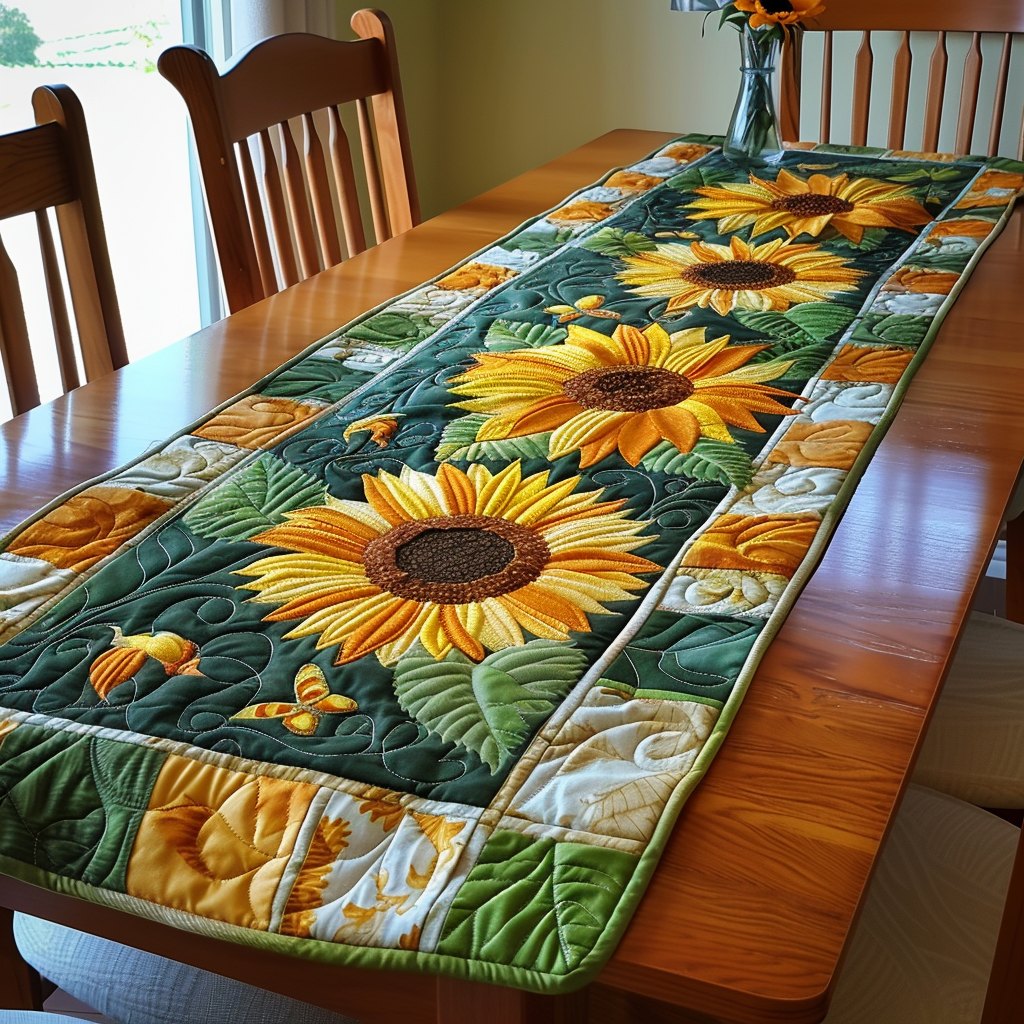 Sunflowers with Patchwork Border Table Runner