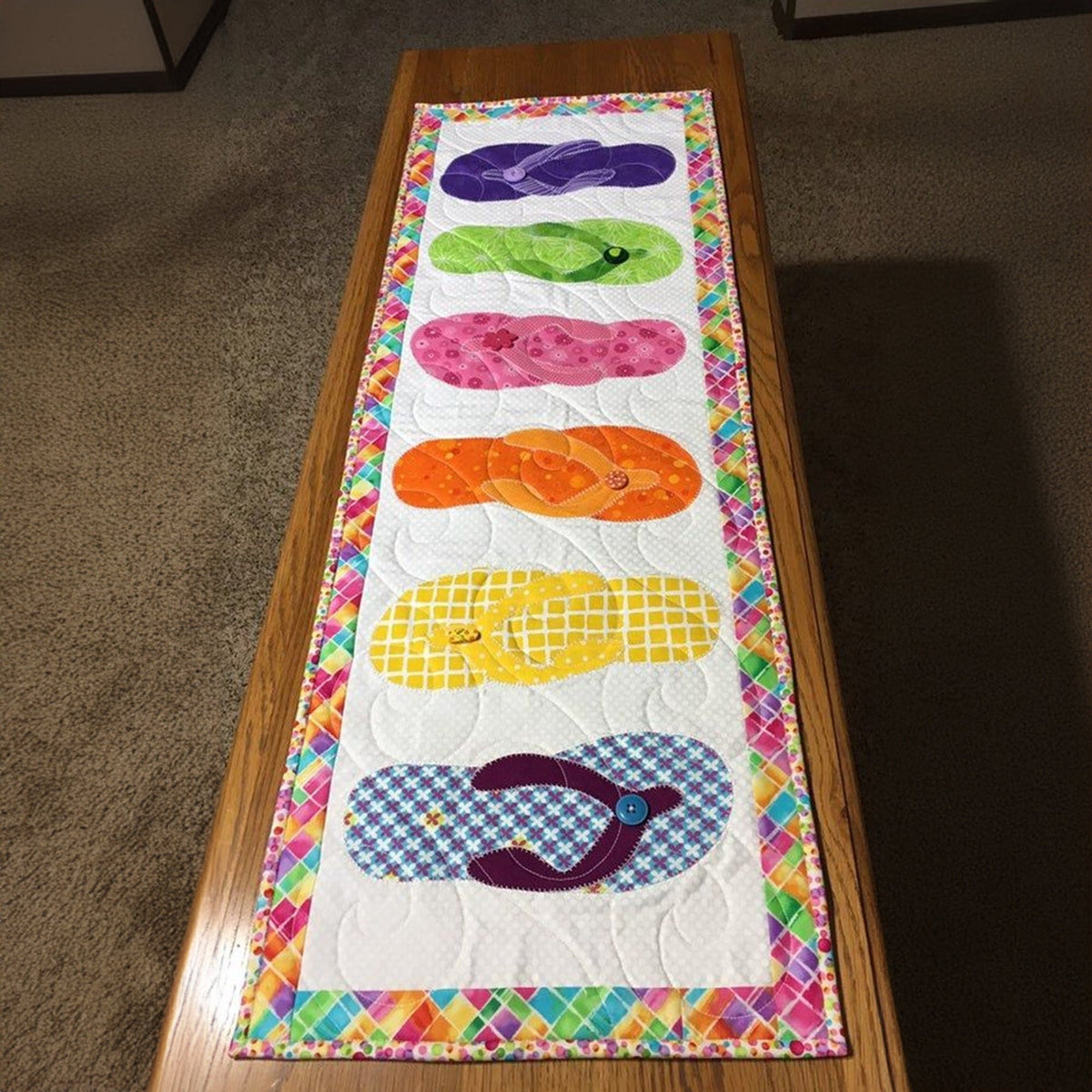 Flip Flops with Pink Border Table Runner