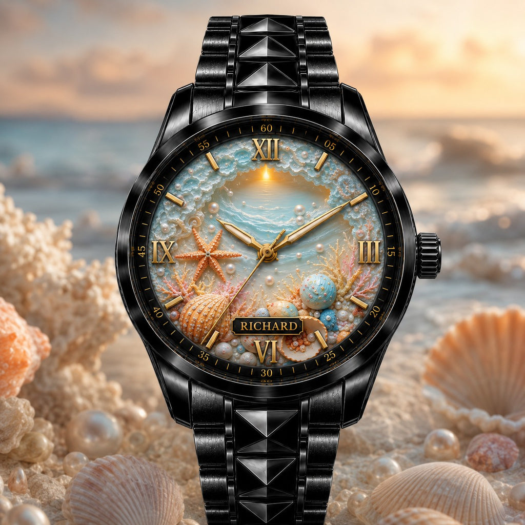 Custom Coastal Seashell Watch — personalized with a custom name