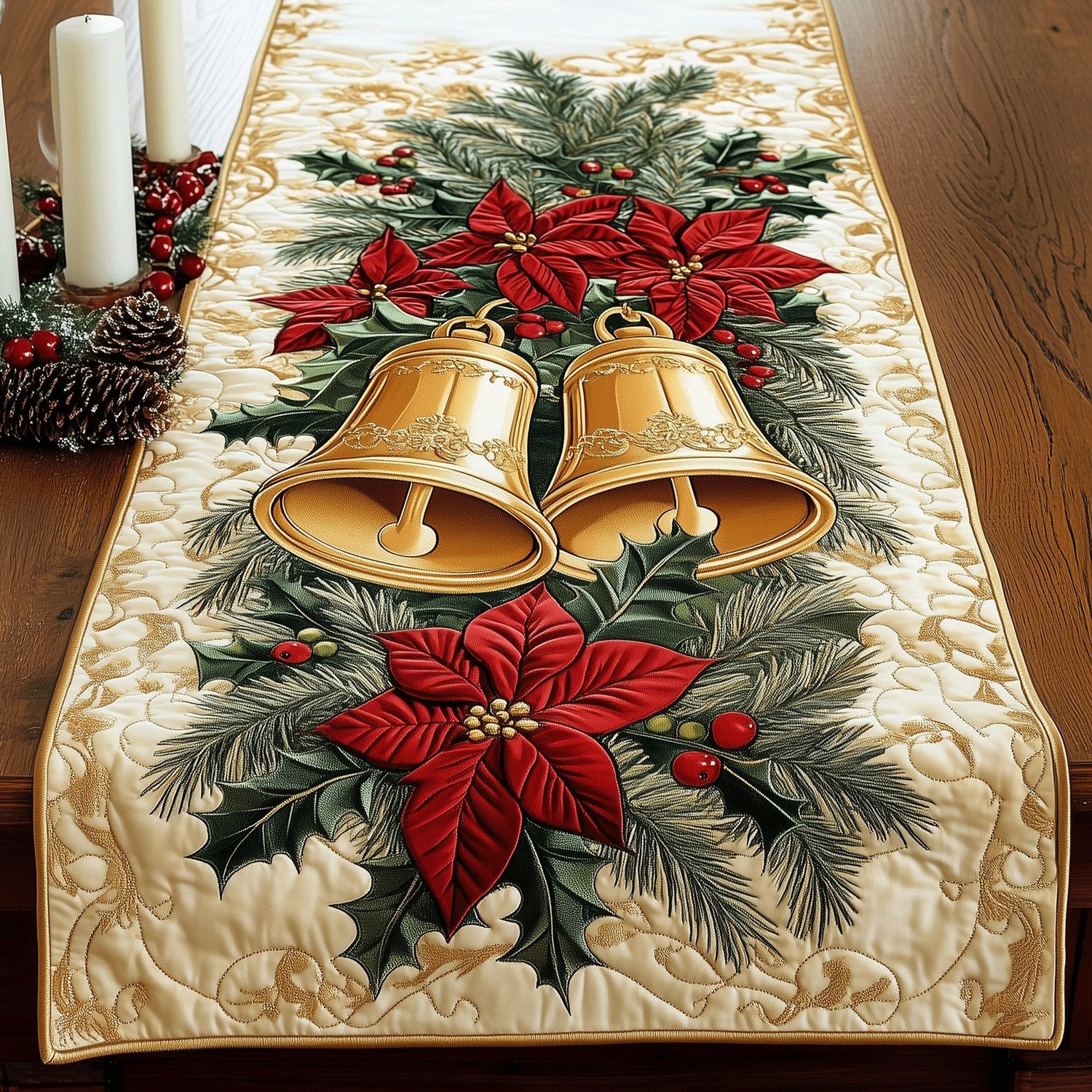 Poinsettia Bell Bliss Table Runner