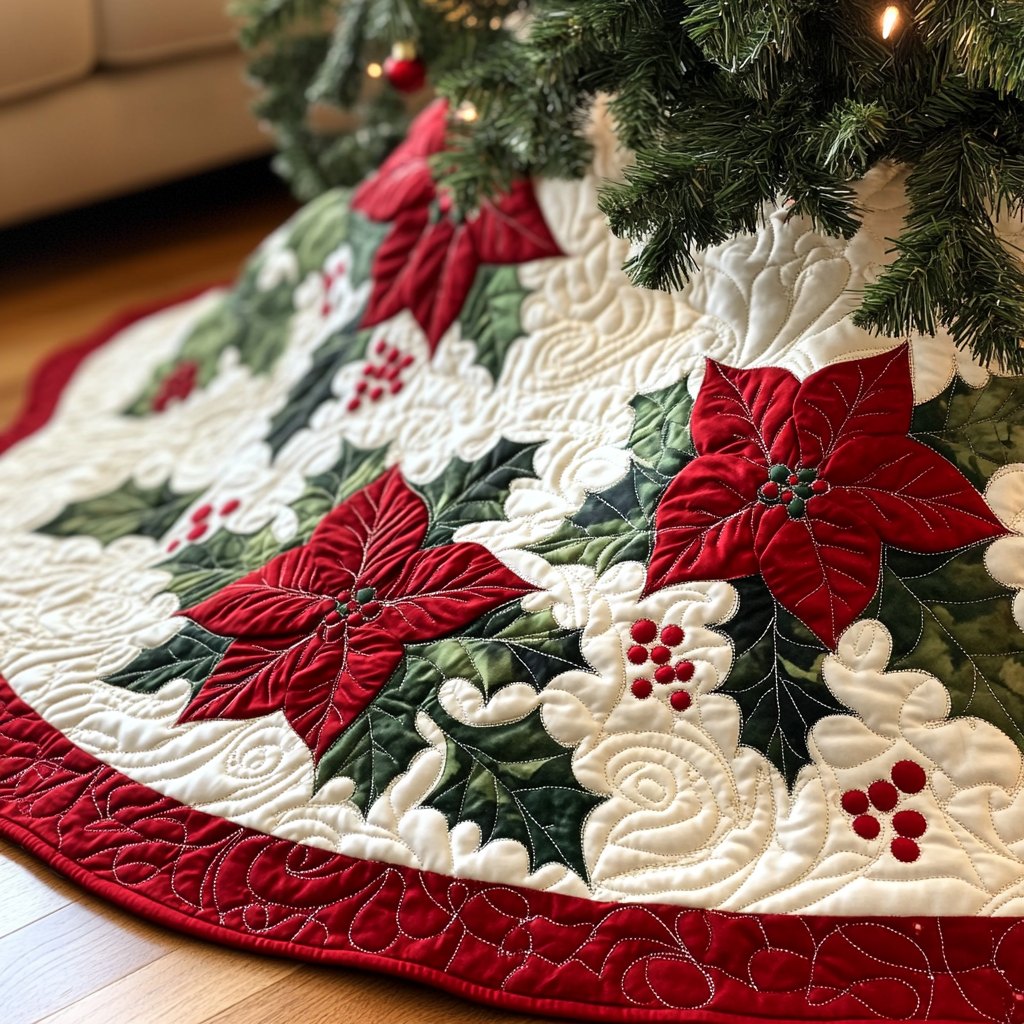 Poinsettia Bliss H330 Christmas Tree Skirt