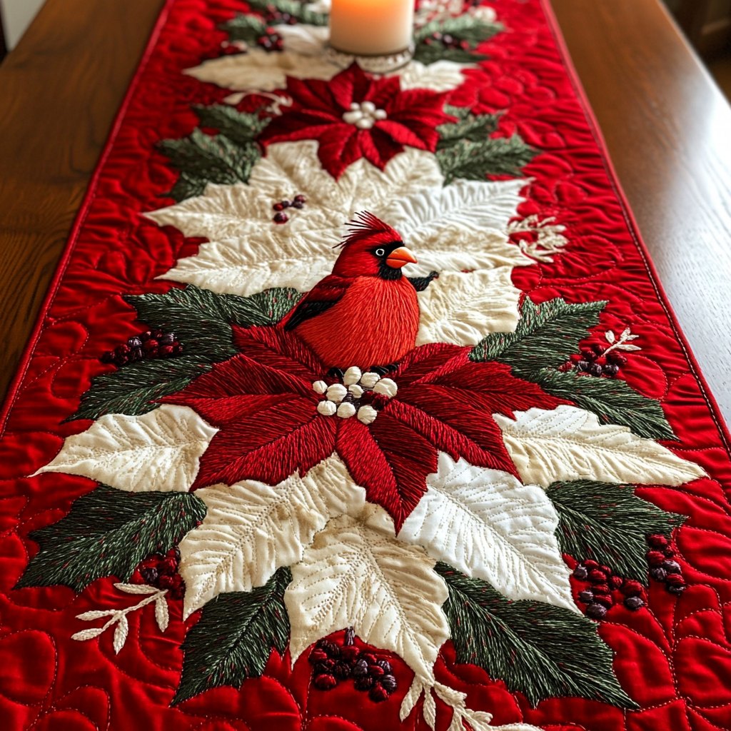 Poinsettia Cardinal Table Runner