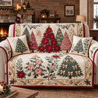 Poinsettia Holiday Trees Sofa Cover