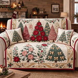 Poinsettia Holiday Trees Sofa Cover - Made to Order