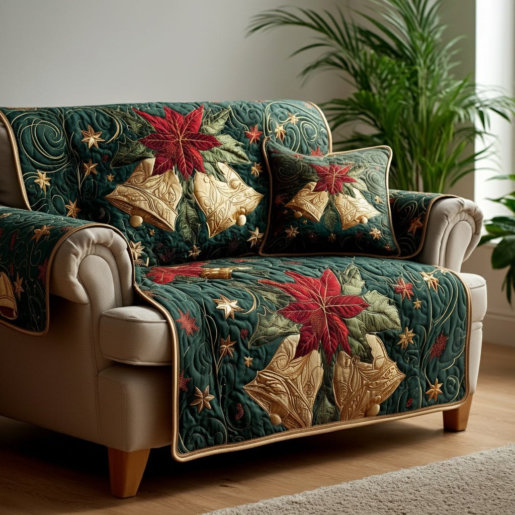Poinsettia Holly Bells Sofa Cover