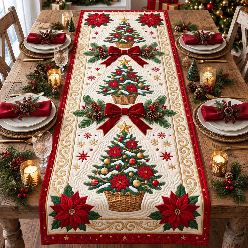 Poinsettia Pine Tree Table Runner