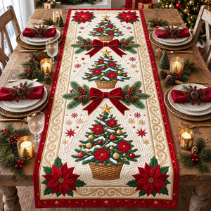 Poinsettia Pine Tree Table Runner - Made to Order