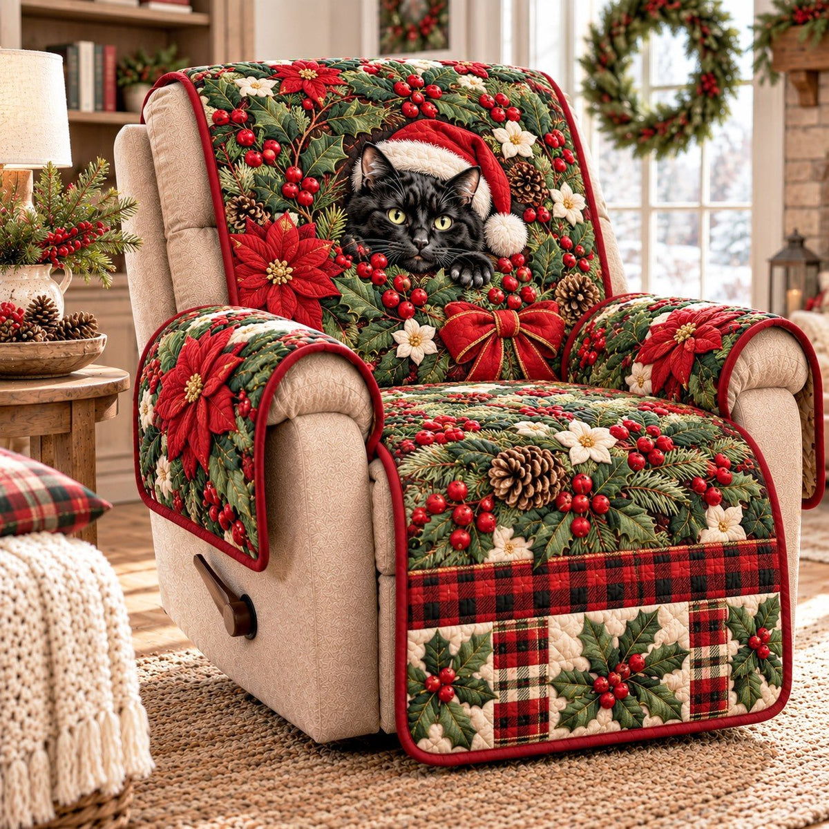 Poinsettia Santa Sofa Cover