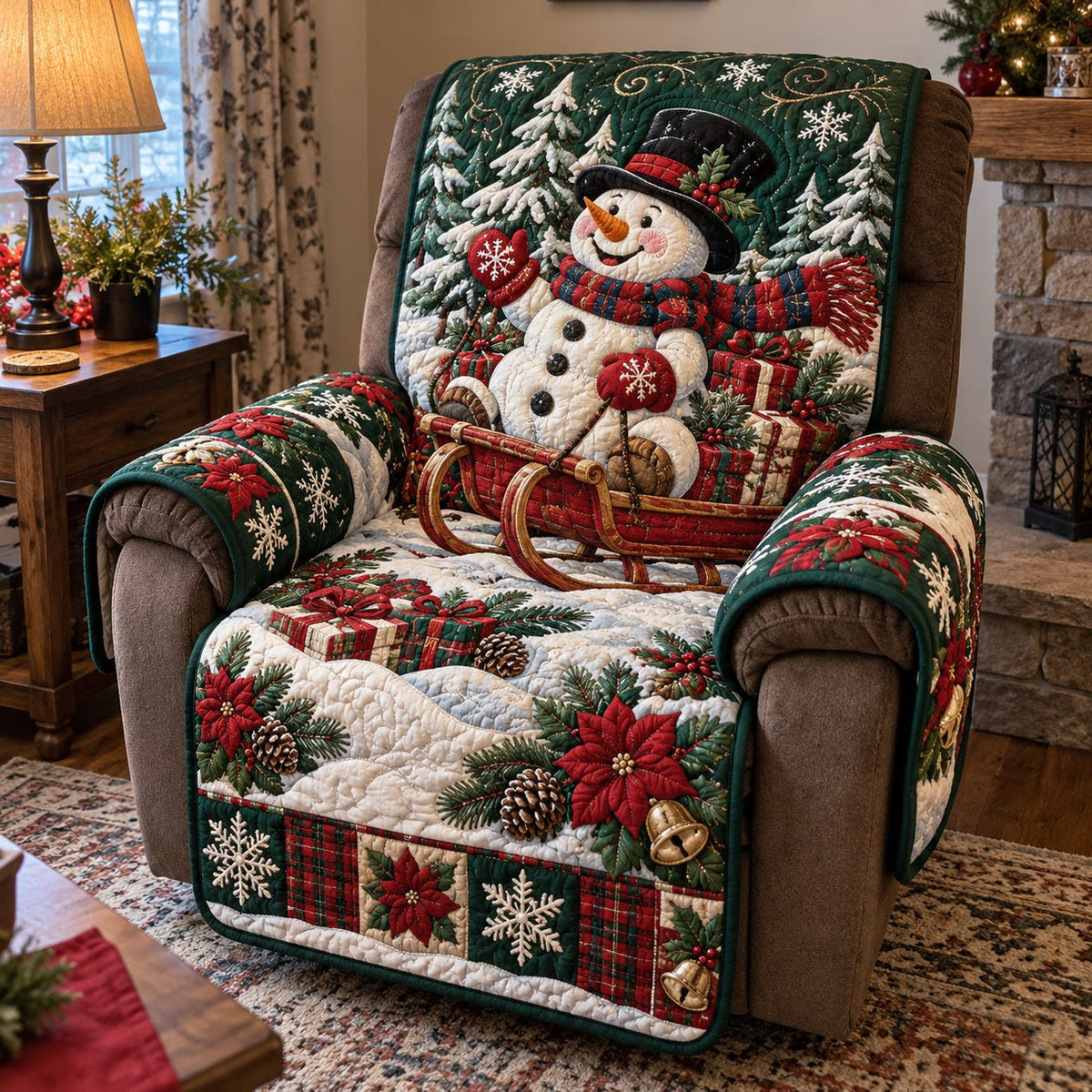 Poinsettia Sleigh Sofa Cover