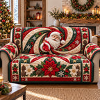 Poinsettia Swirl Santa Sofa Cover