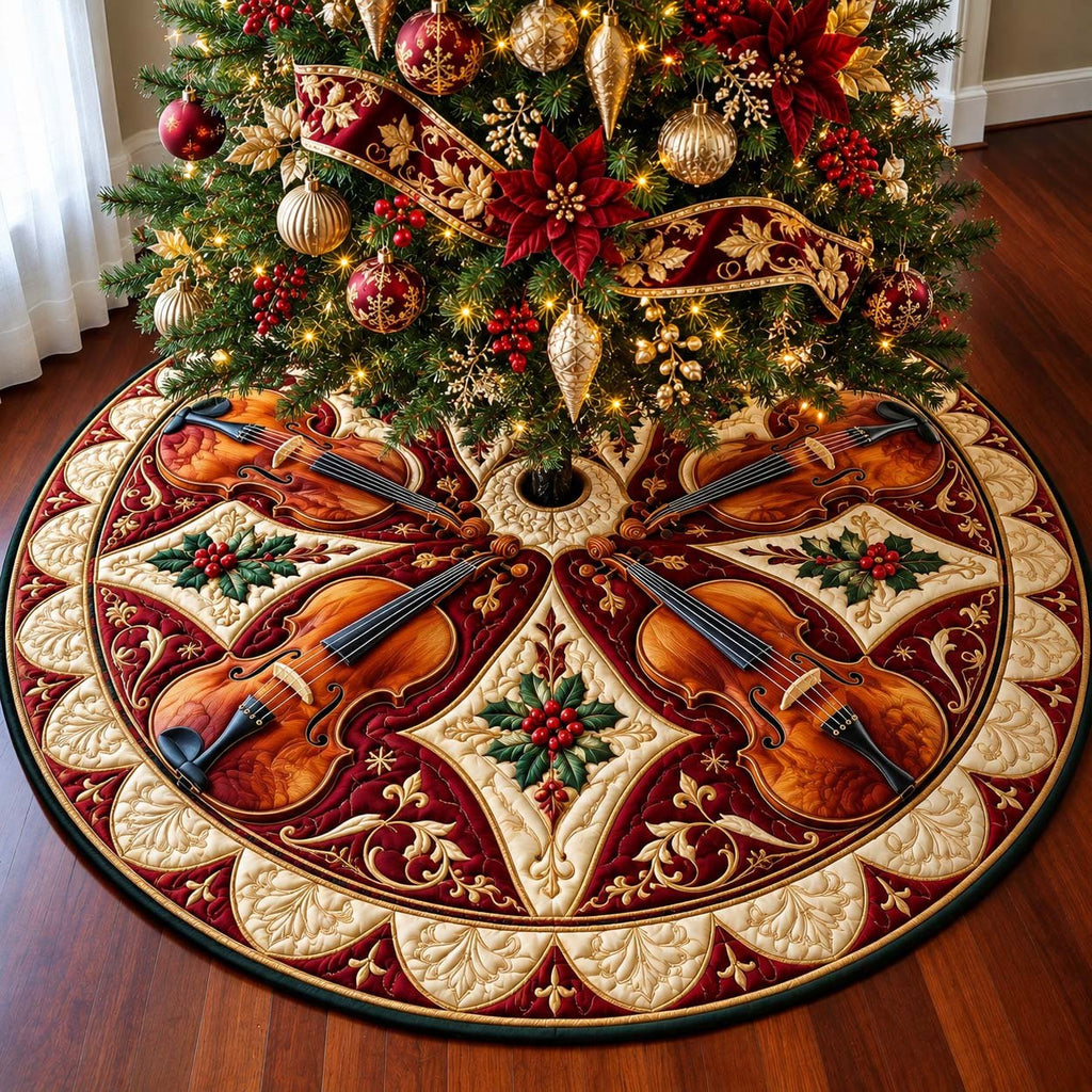 Poinsettia Violin Noel Christmas Tree Skirt