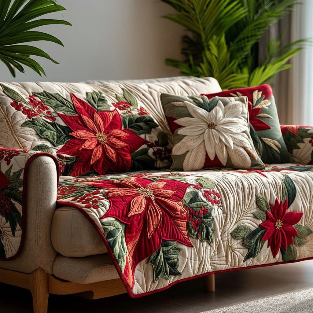 Poinsettia Winter Bloom Sofa Cover