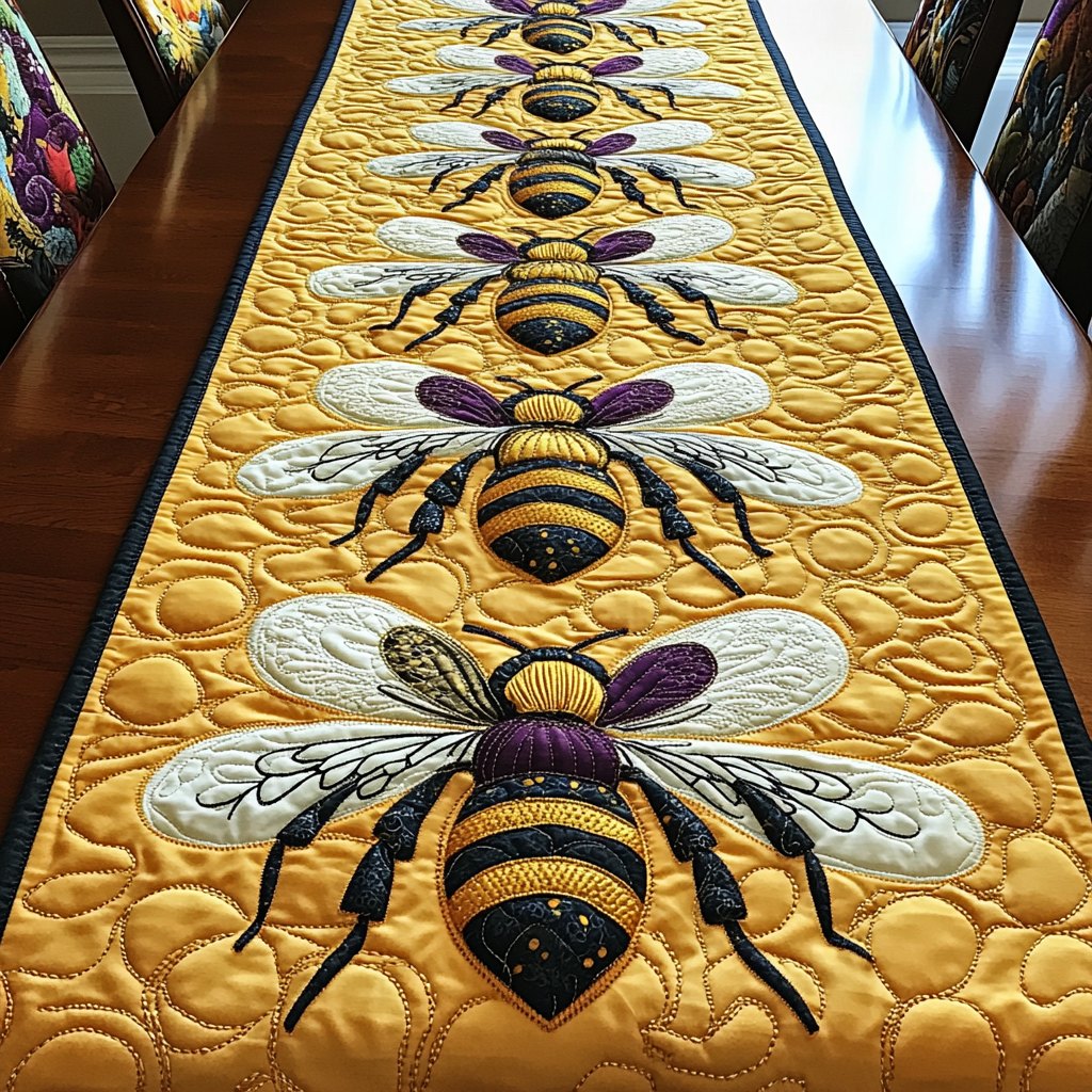 Two Bees on Gold Quilting Table Runner