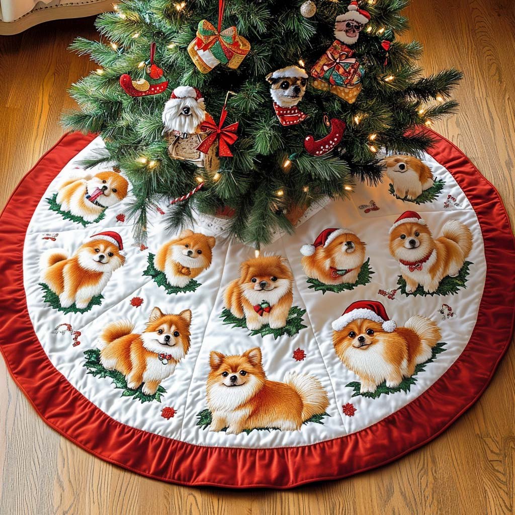 Pomeranian Joy Christmas Tree Skirt
