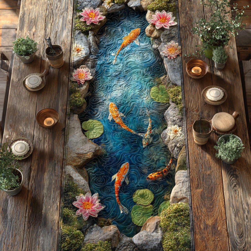 Koi Pond with Lily Pads Table Runner